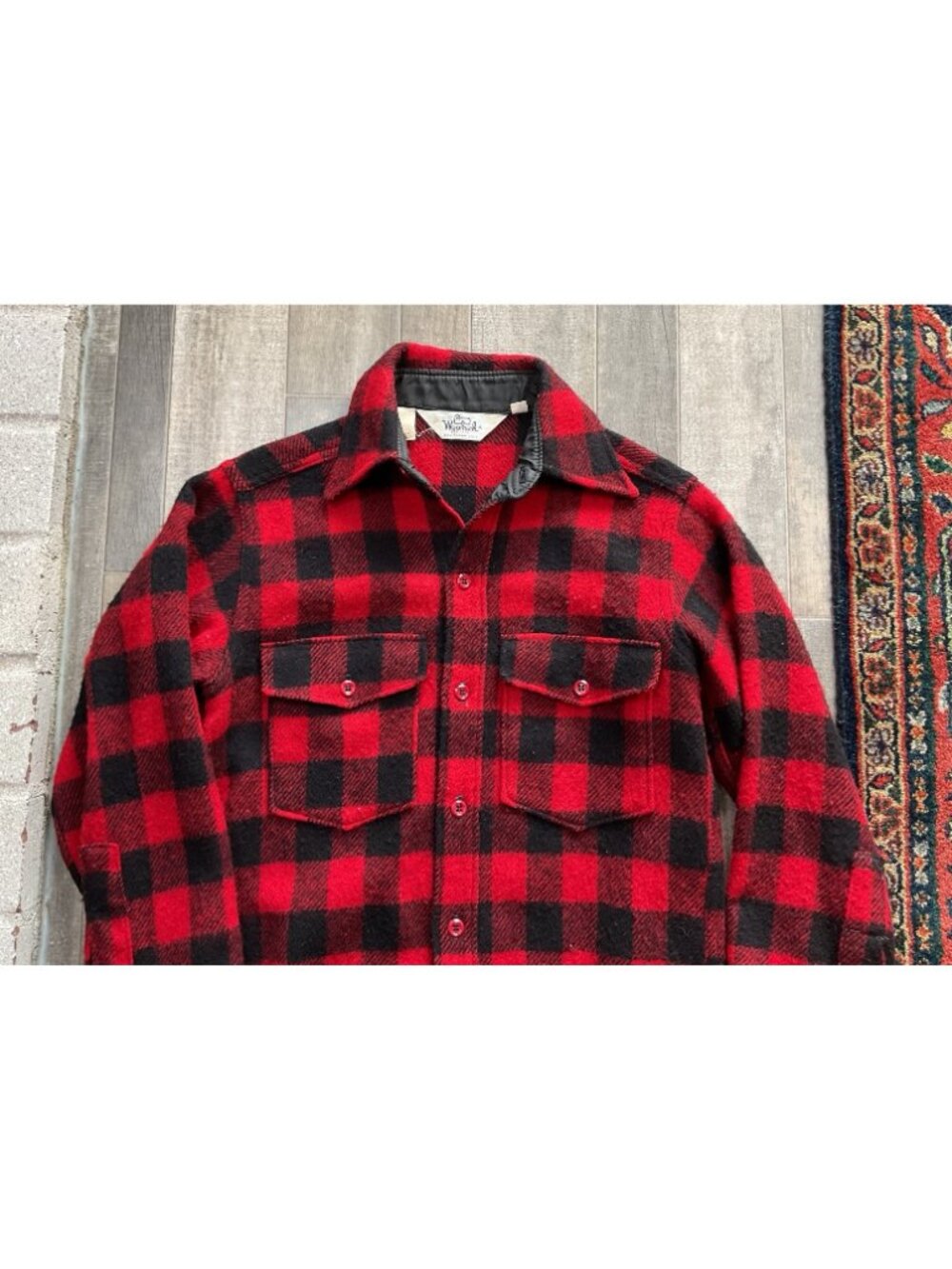 VTG Woolrich Buffalo Plaid Wool Flannel Shirt Jacket USA Hunting Shacket Small - Picture 2 of 8